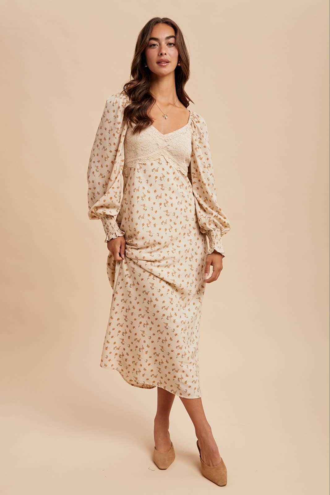 Vintage Cream Lace Panel Maxi Dress