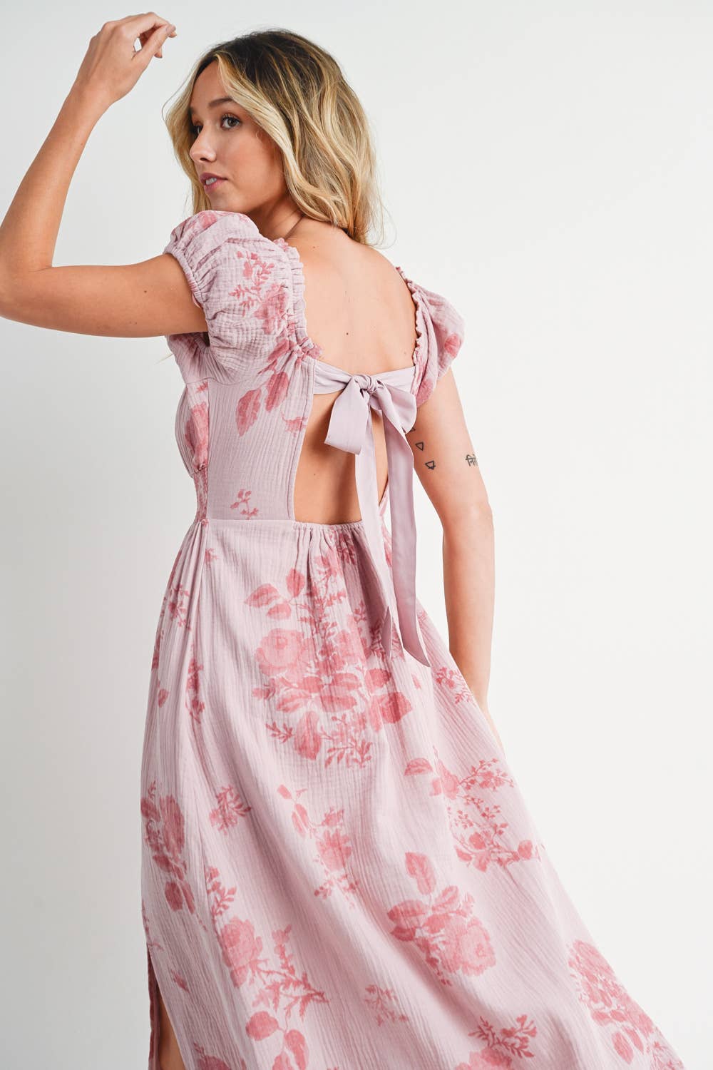 Floral Print Smoked Babydoll Maxi Dress