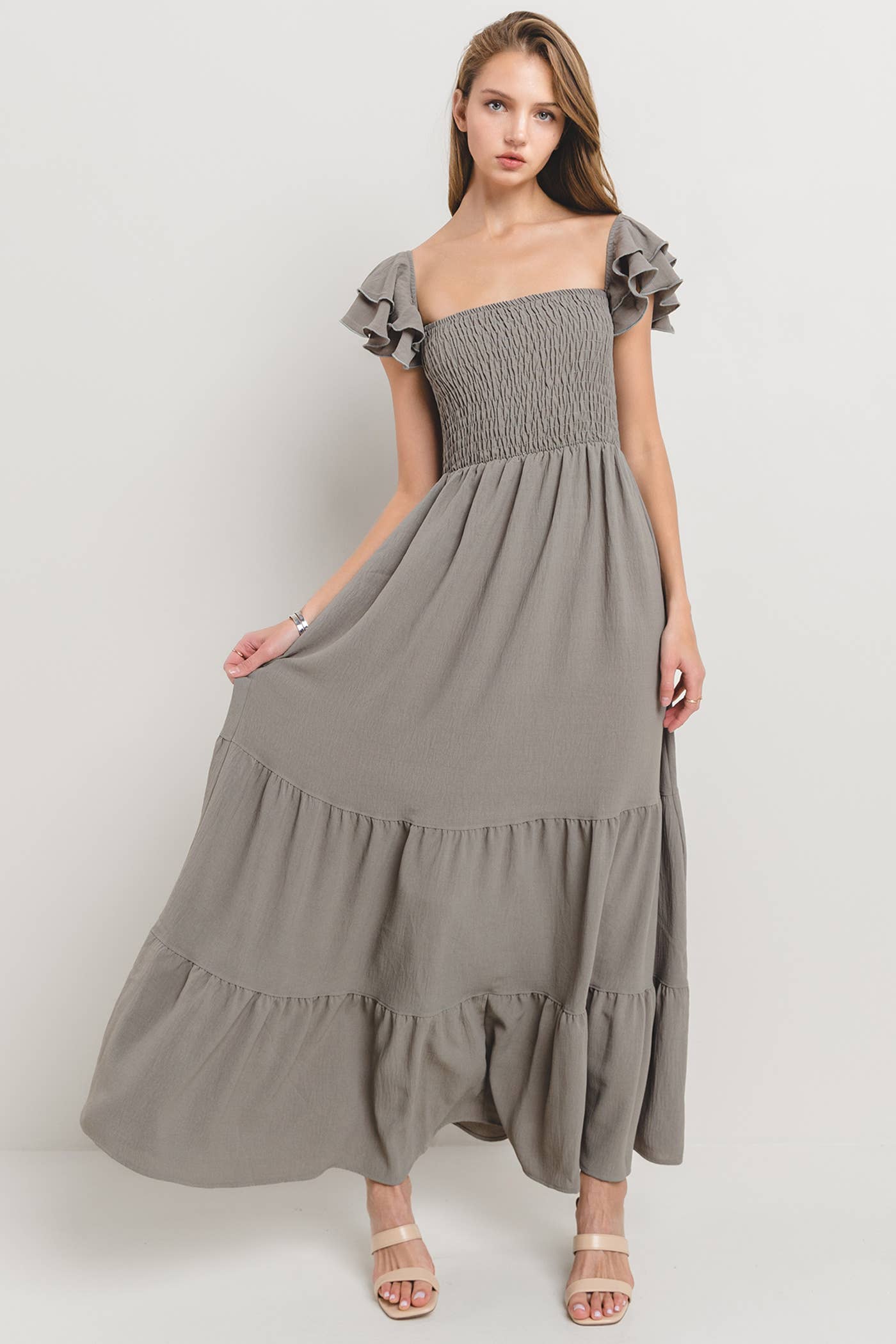 Plus Solid Flared Sleeve Long Tiered Dress Untamed Grace Plus Solid Flared Sleeve Long Tiered Dress Untamed Grace