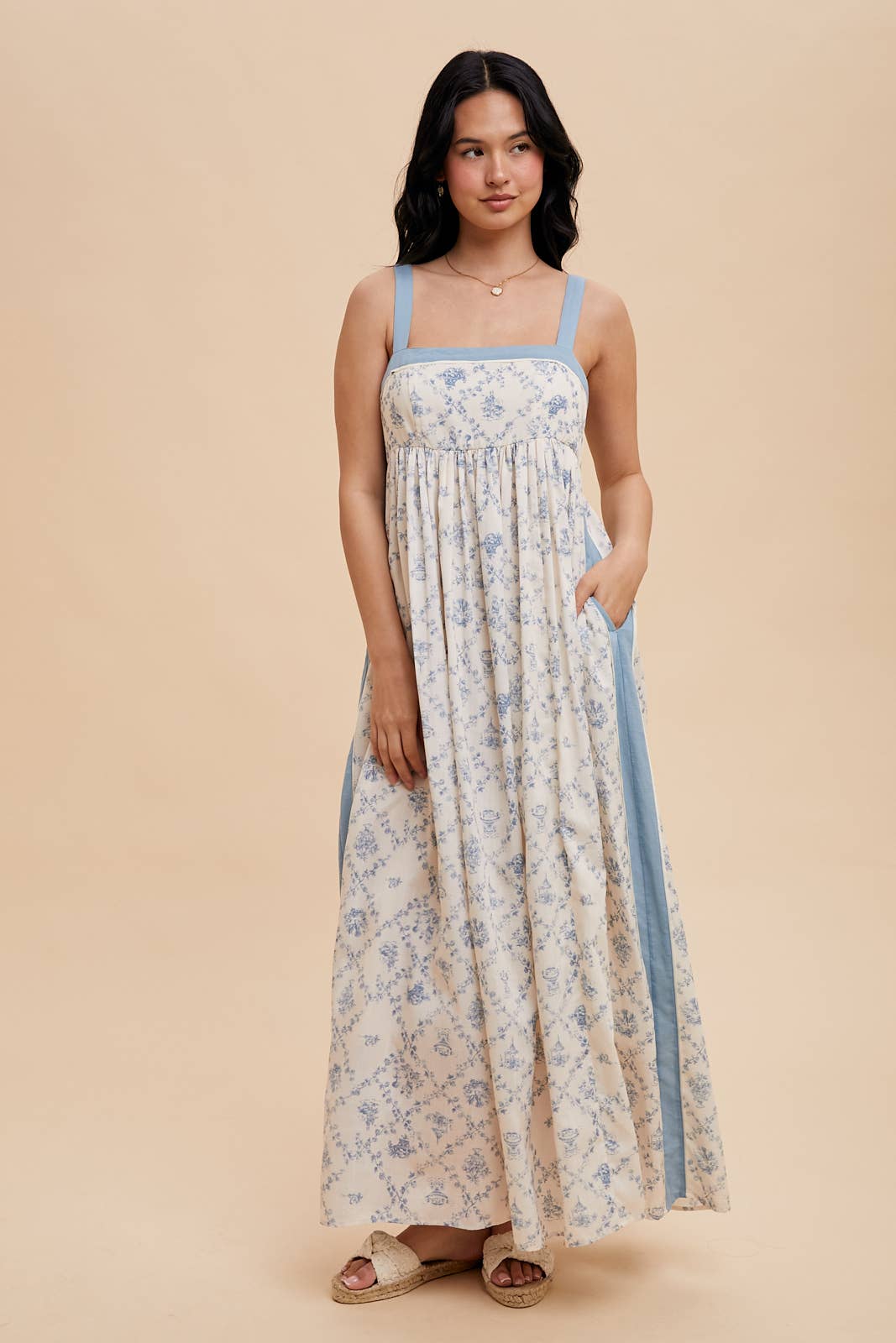 French Blue Toile Print Maxi