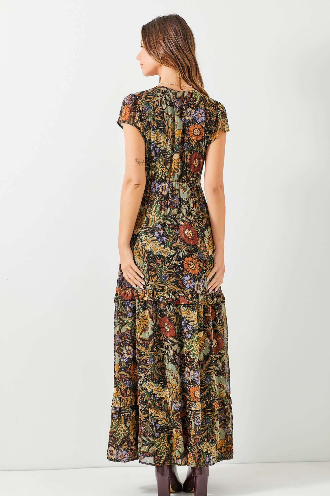 Black Floral V-Neck Maxi