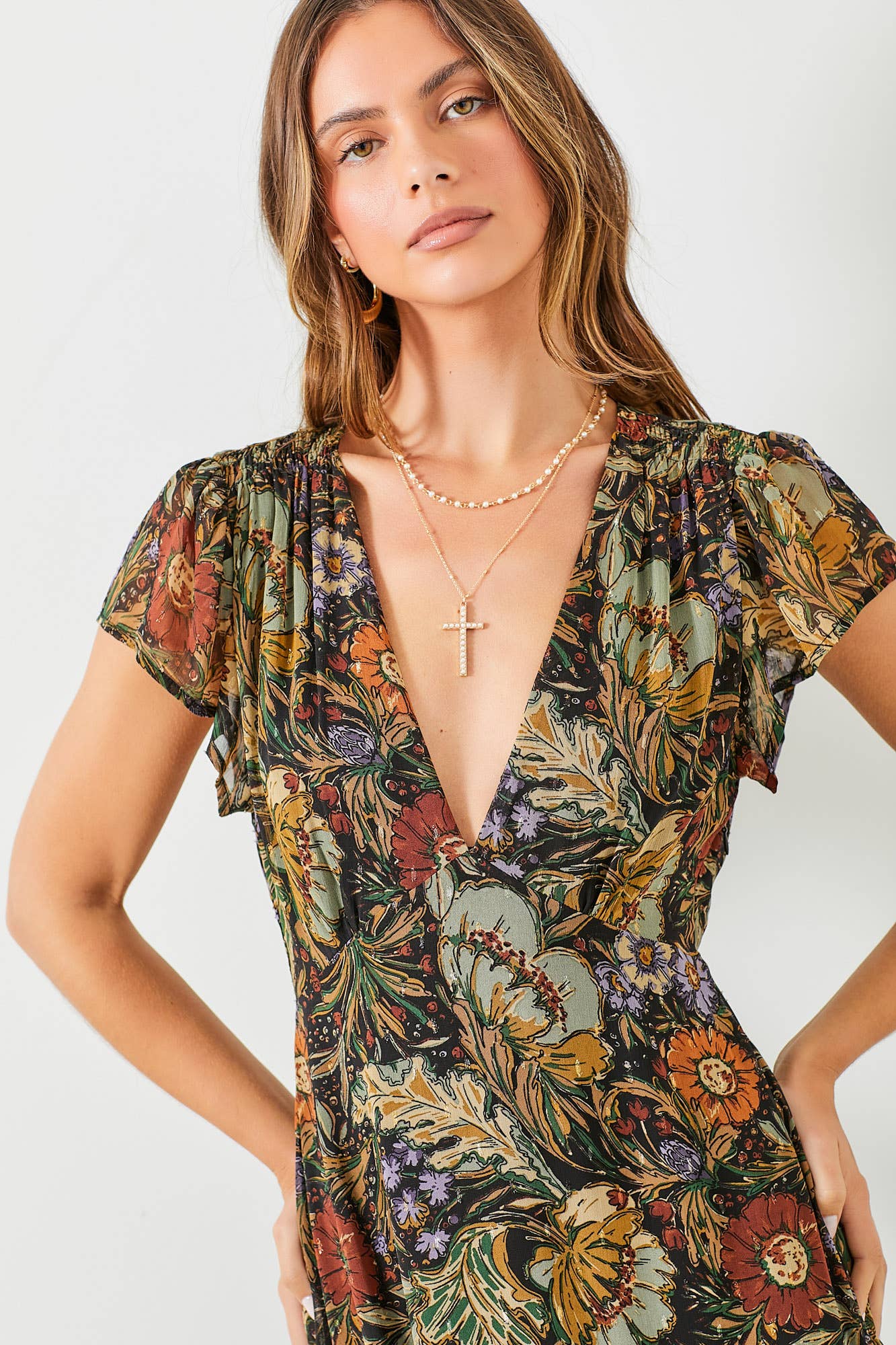 Black Floral V-Neck Maxi