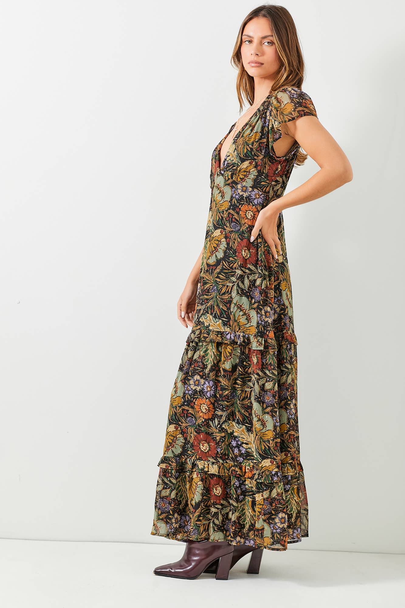 Black Floral V-Neck Maxi