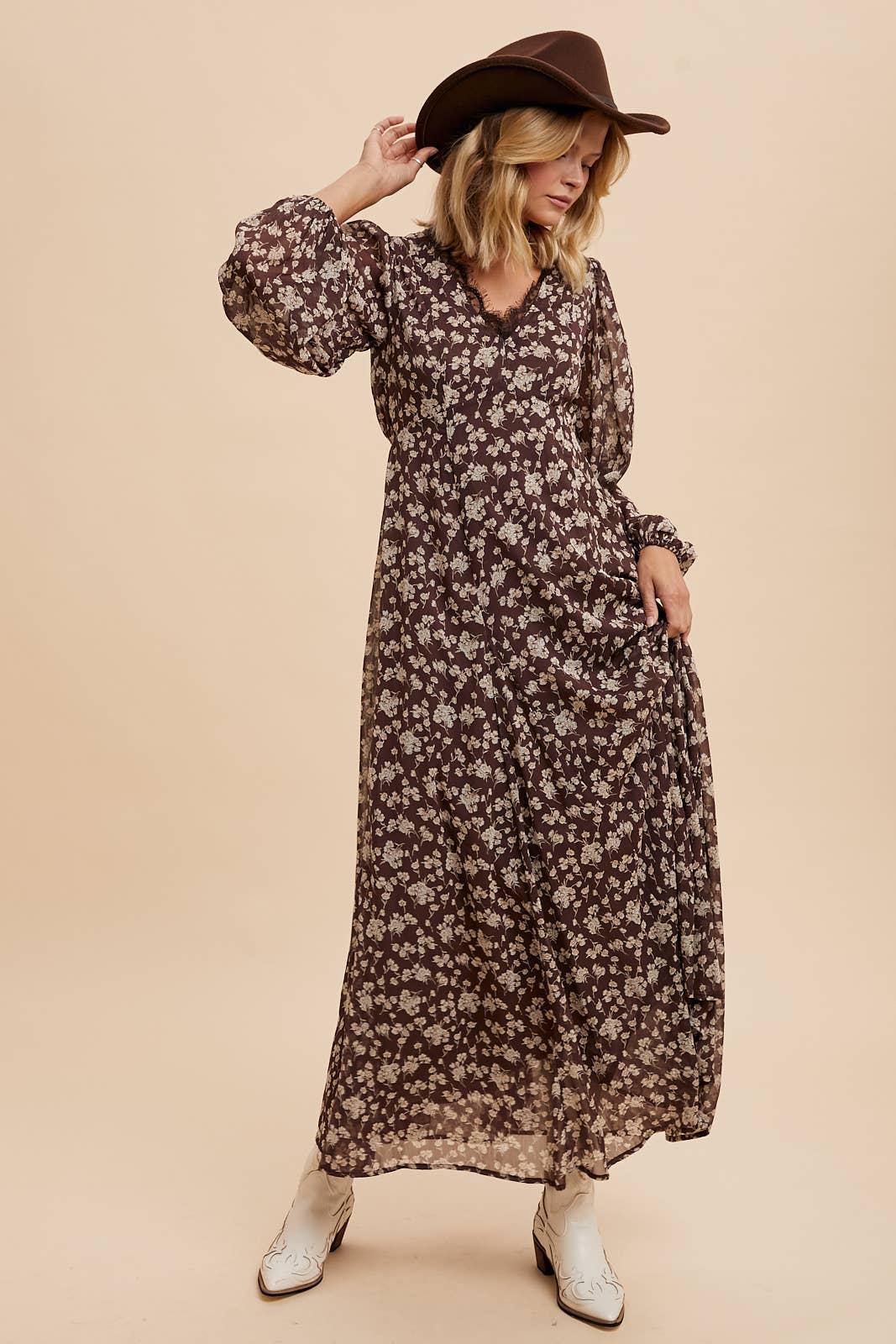 Mocha Floral Lace Maxi Dress