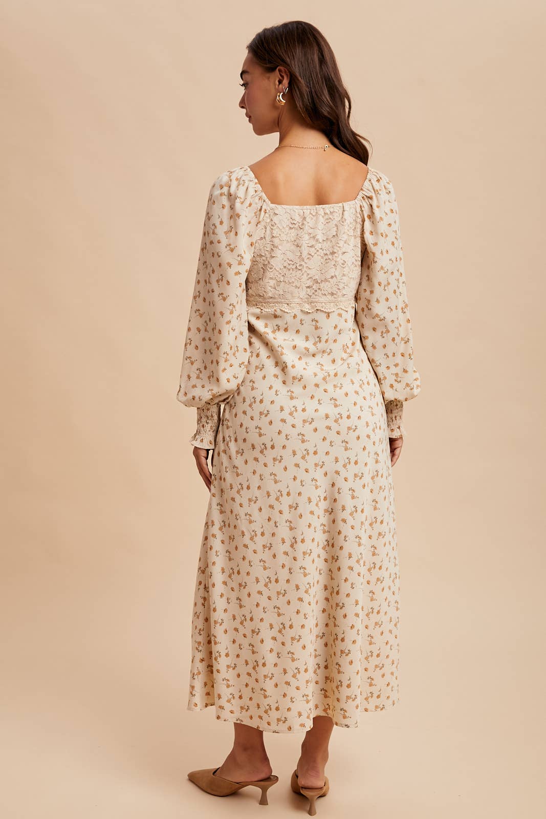 Vintage Cream Lace Panel Maxi Dress