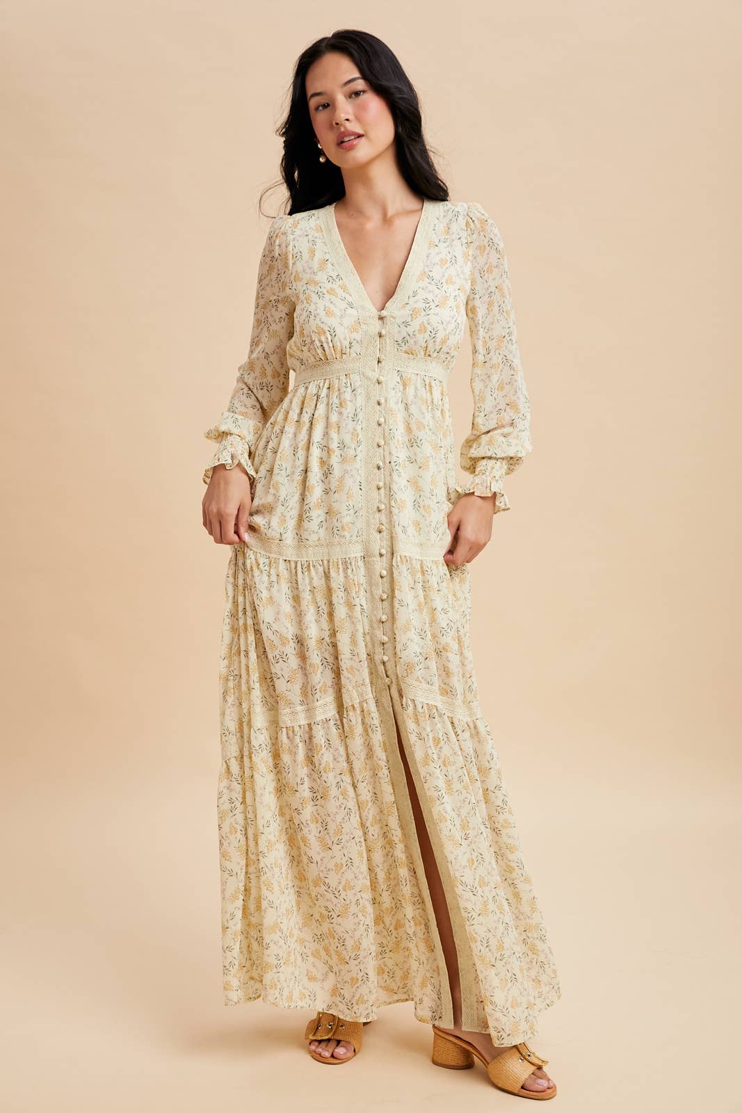 Vintage Cream Floral Lace Trim Maxi