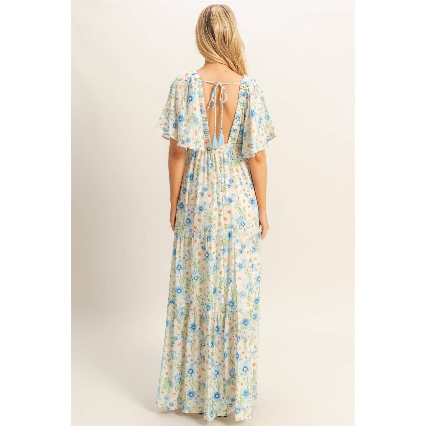 Floral V-Neck Flowy Tiered Maxi Dress