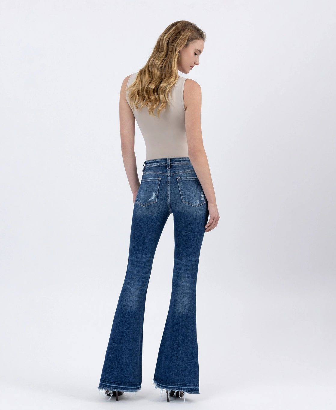 High Rise Distressed Flare Jeans