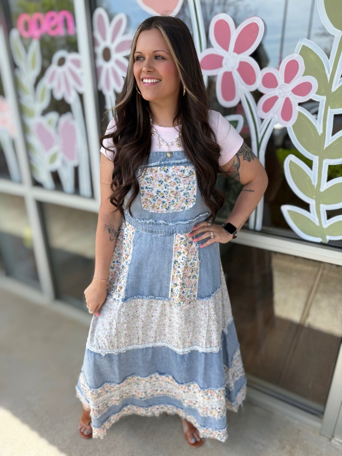 Patchwork Denim Maxi Overalls