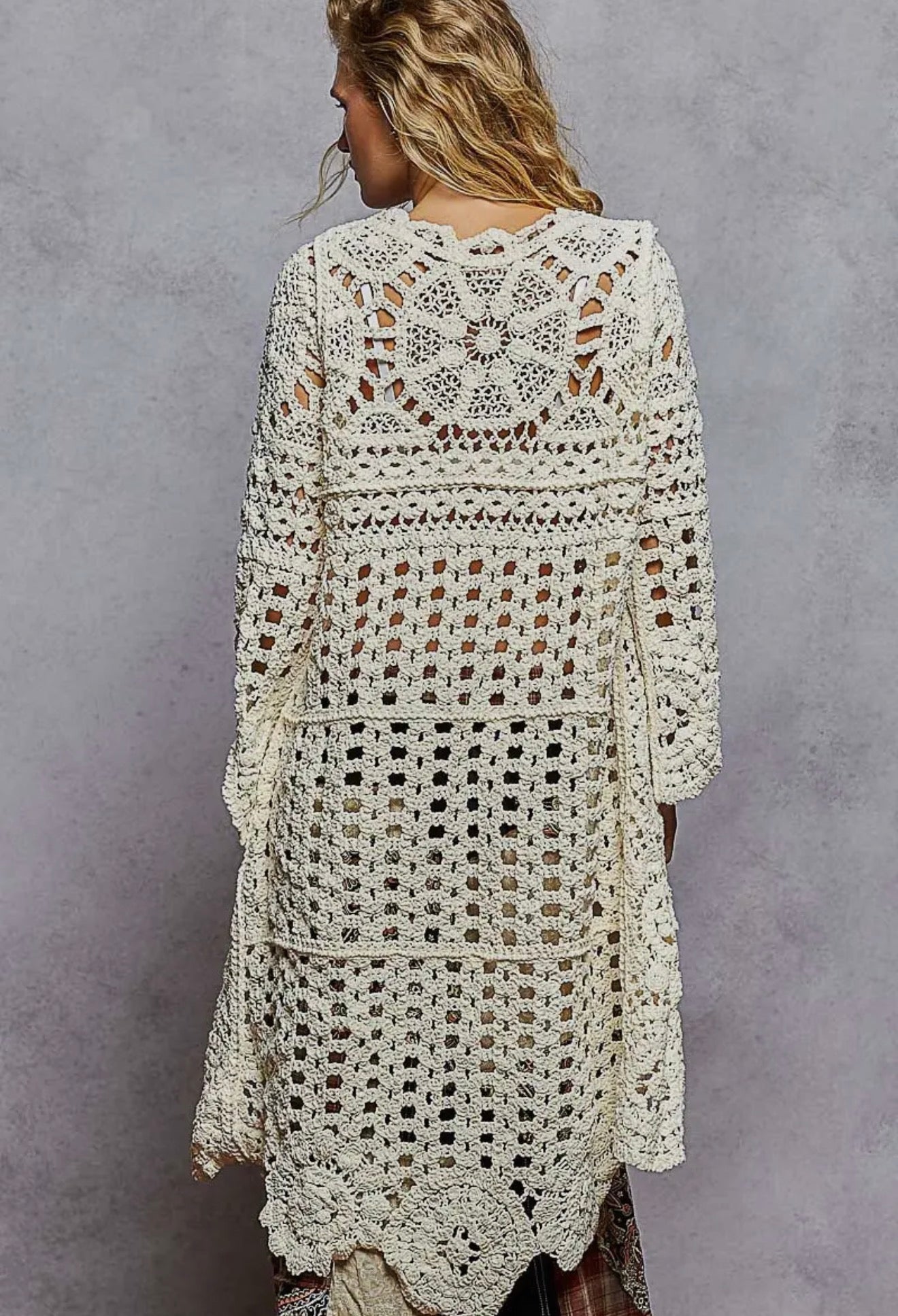 Cream Crochet High Lo Sweater