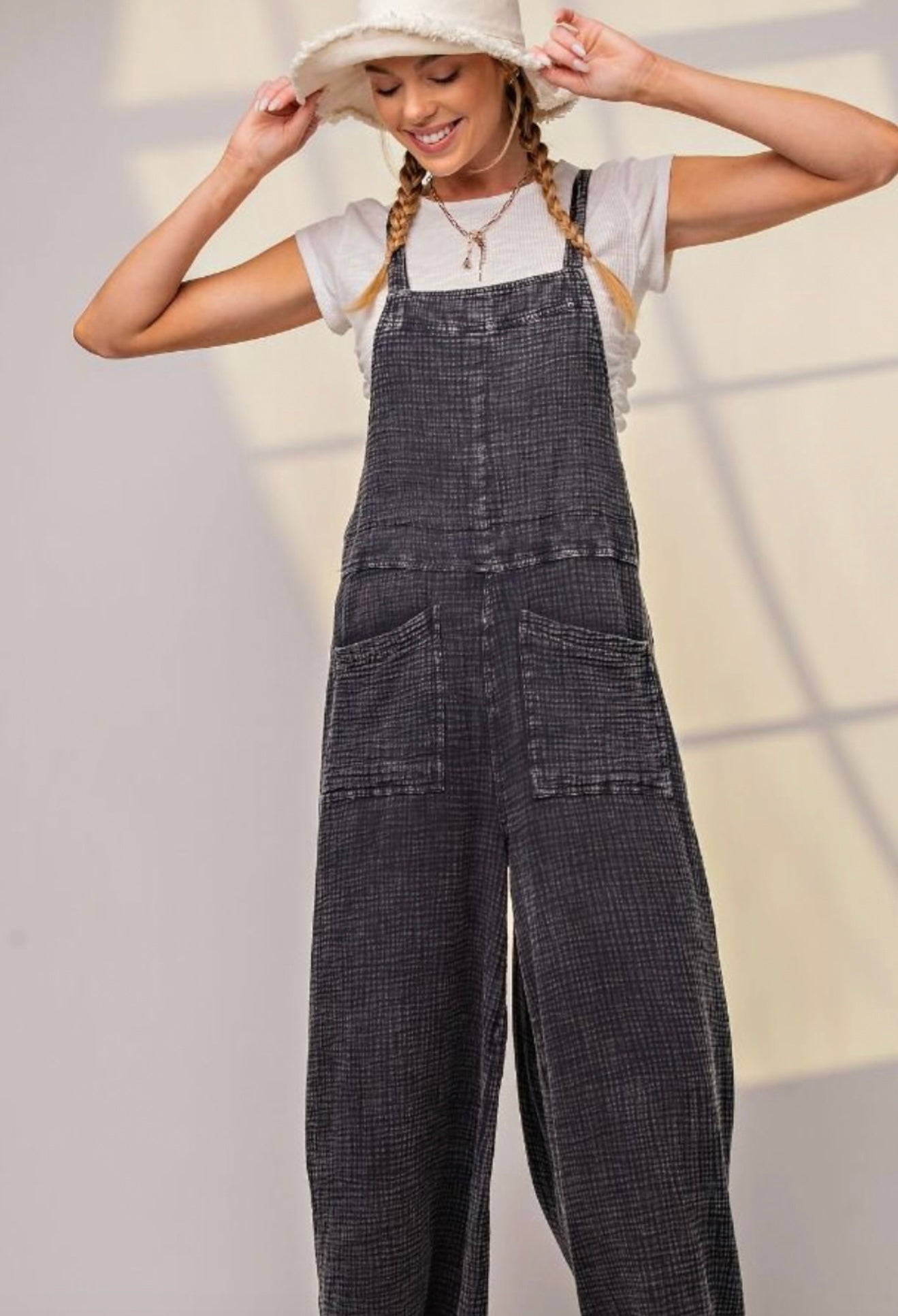 Mineral Wash Wide Leg Overalls