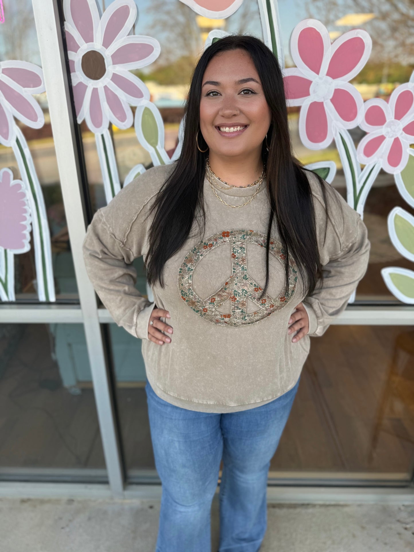 Plus Mocha Mineral Washed Peace Pullover