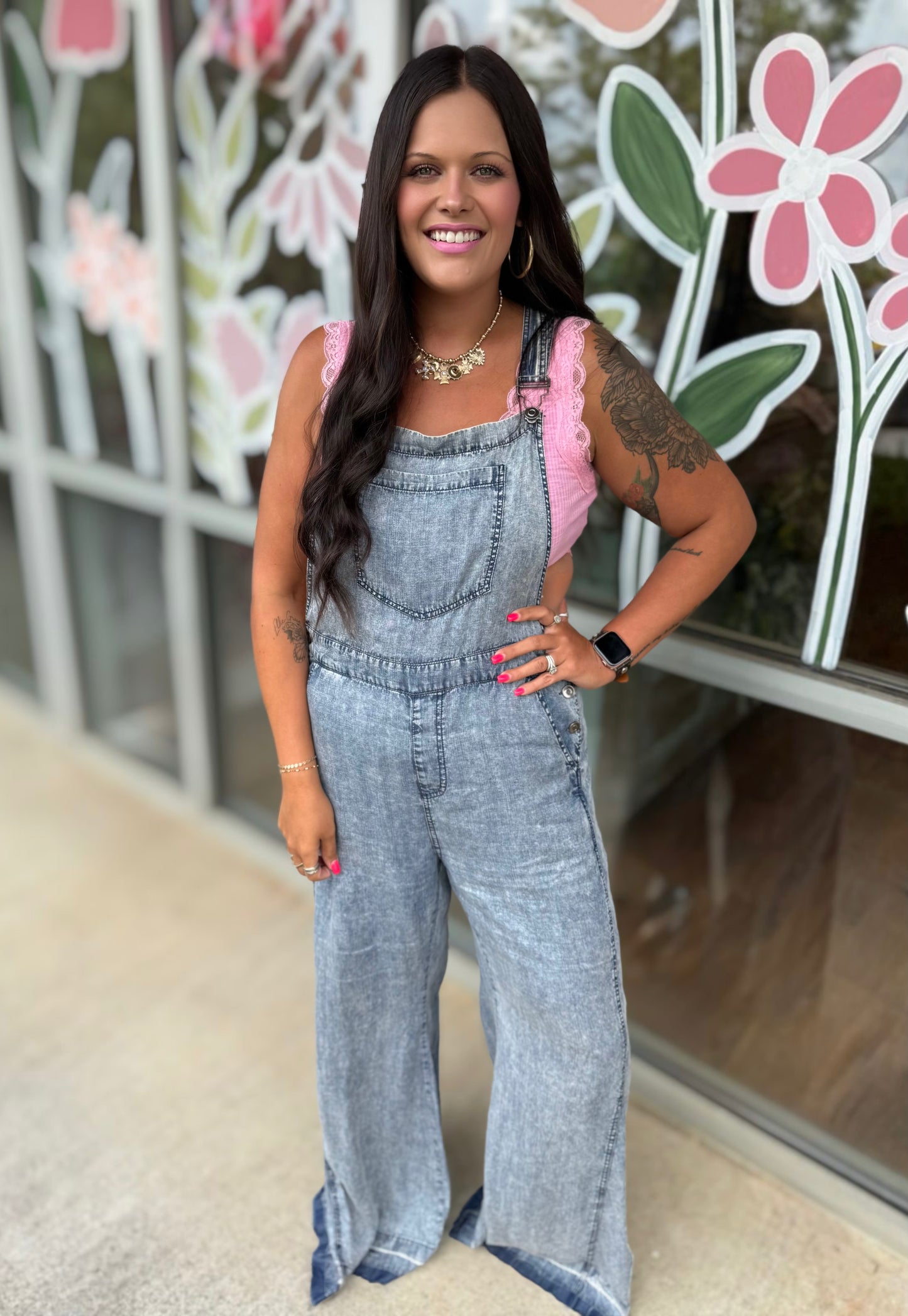 Mineral Washed Flare Jumpsuit