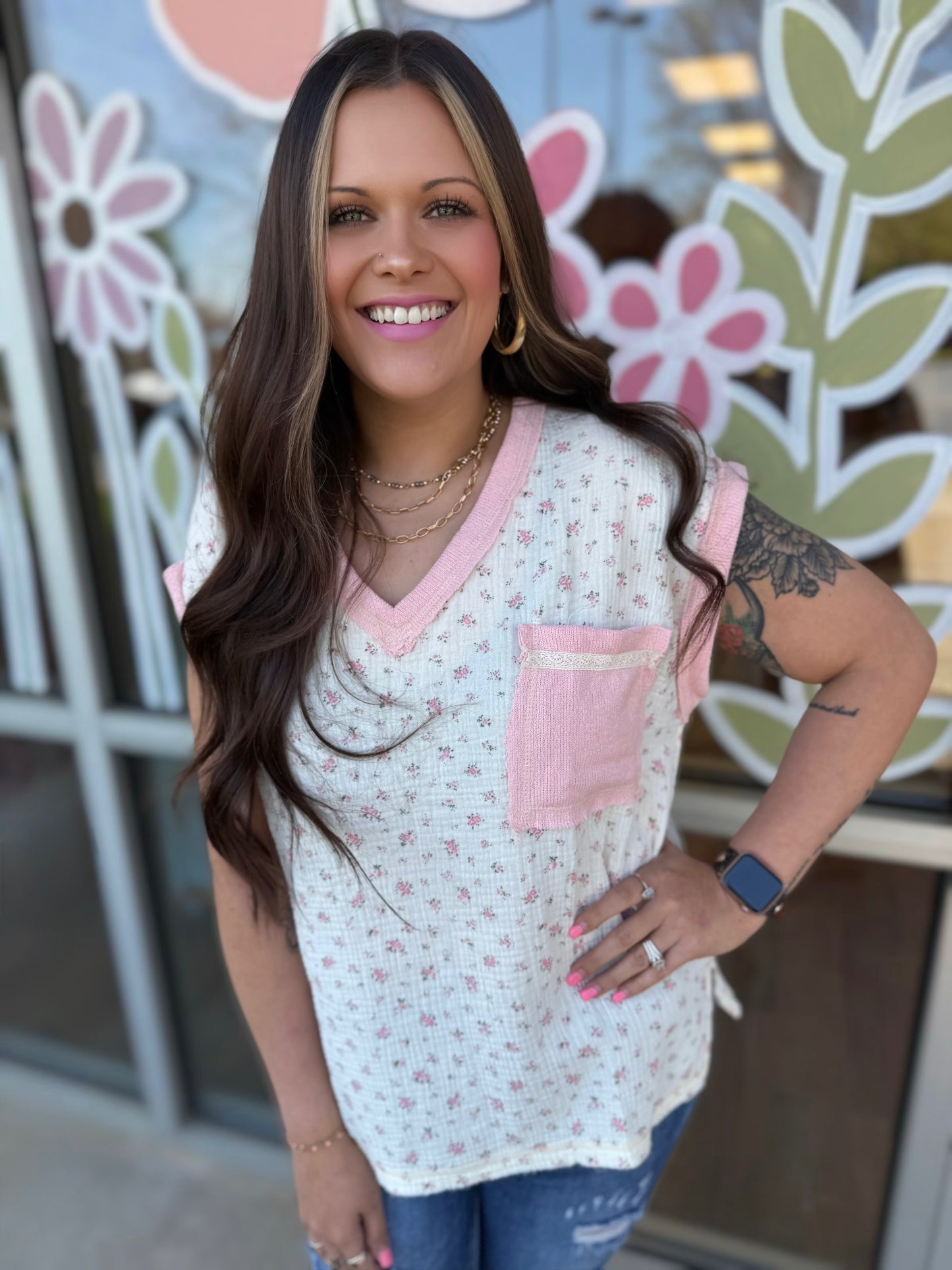 Pink Sleeve Floral Top