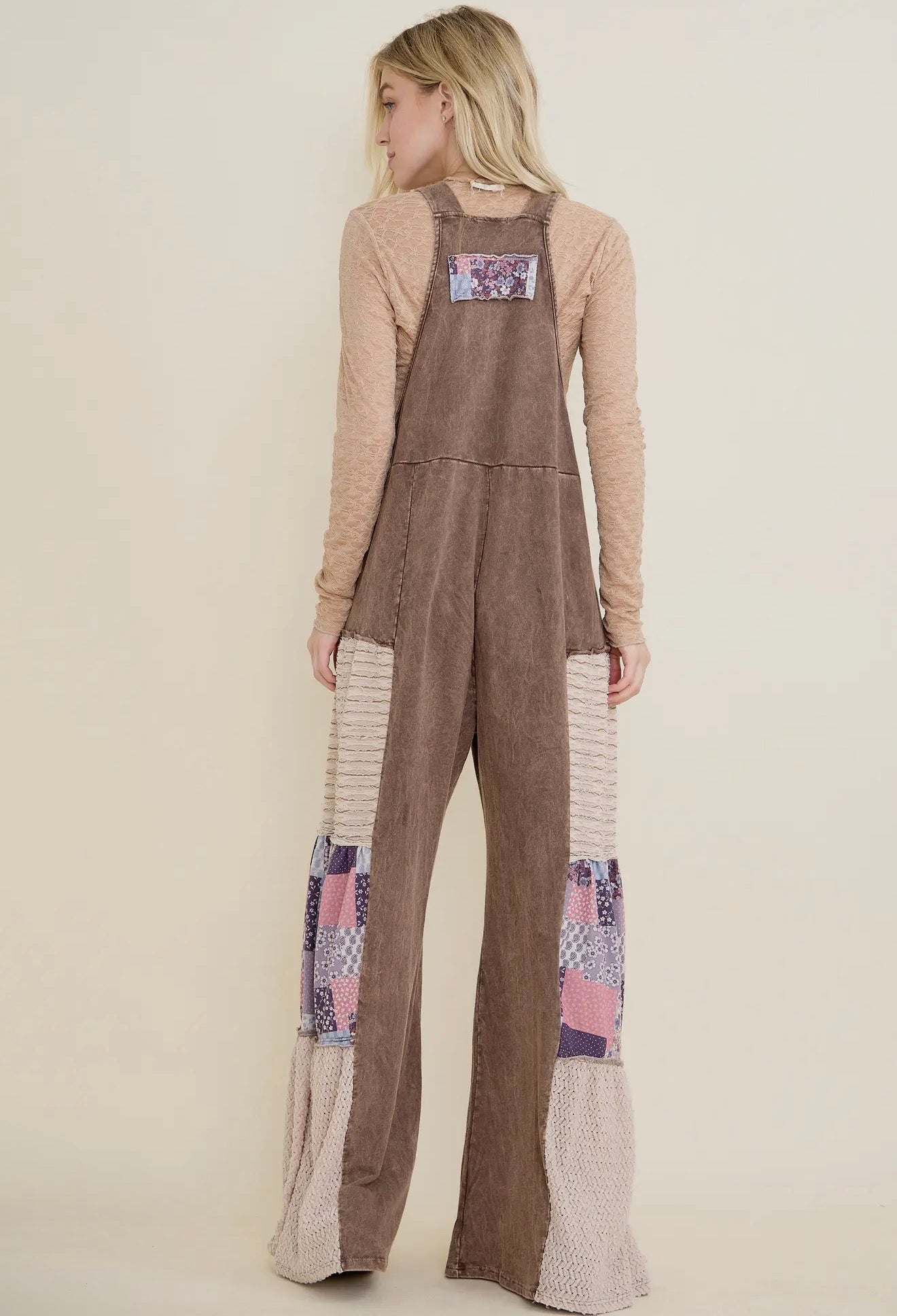 Chocolate Tiered Boho Patchwork Overalls