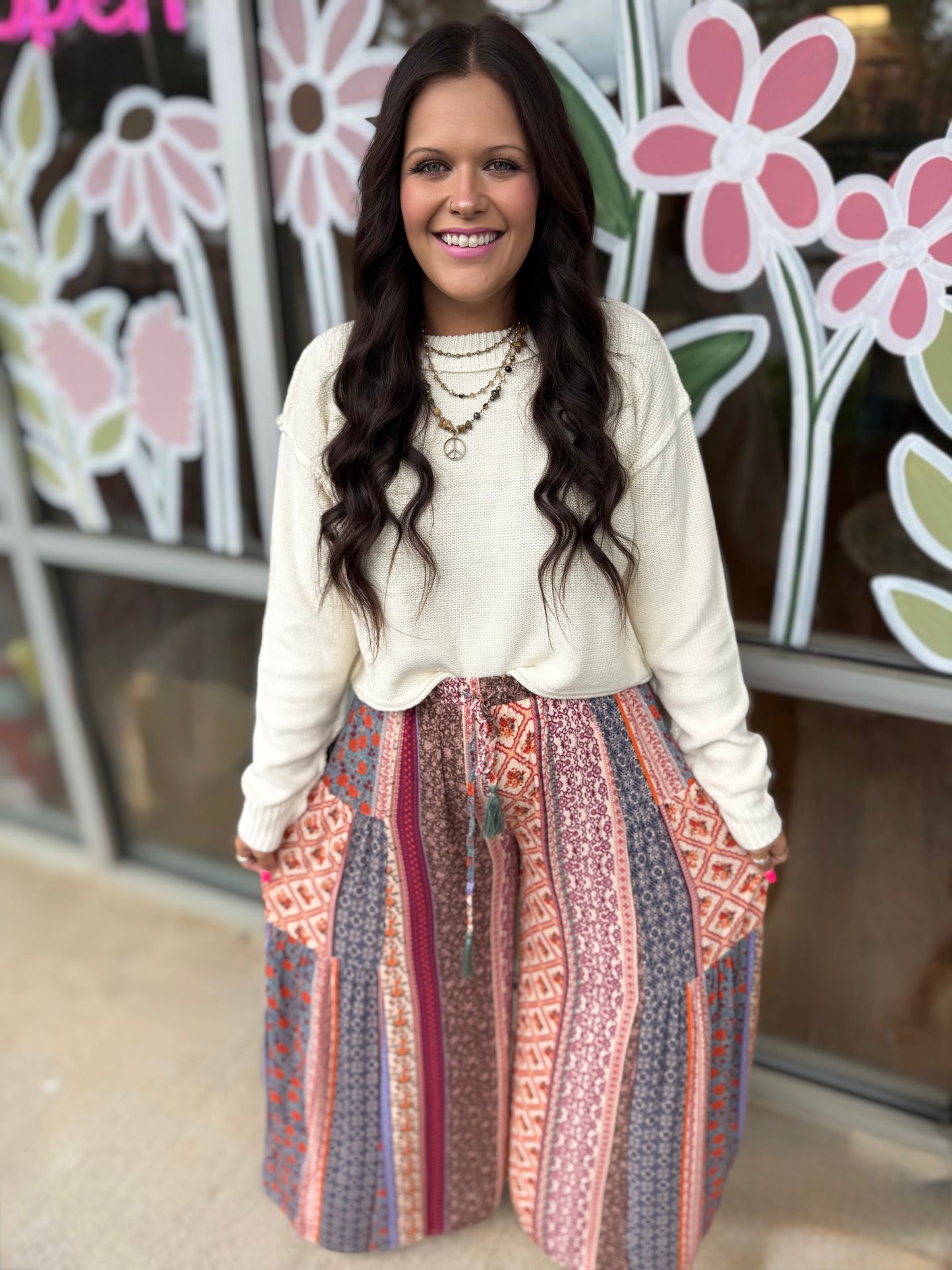 Wide Leg Printed Gauze Pants