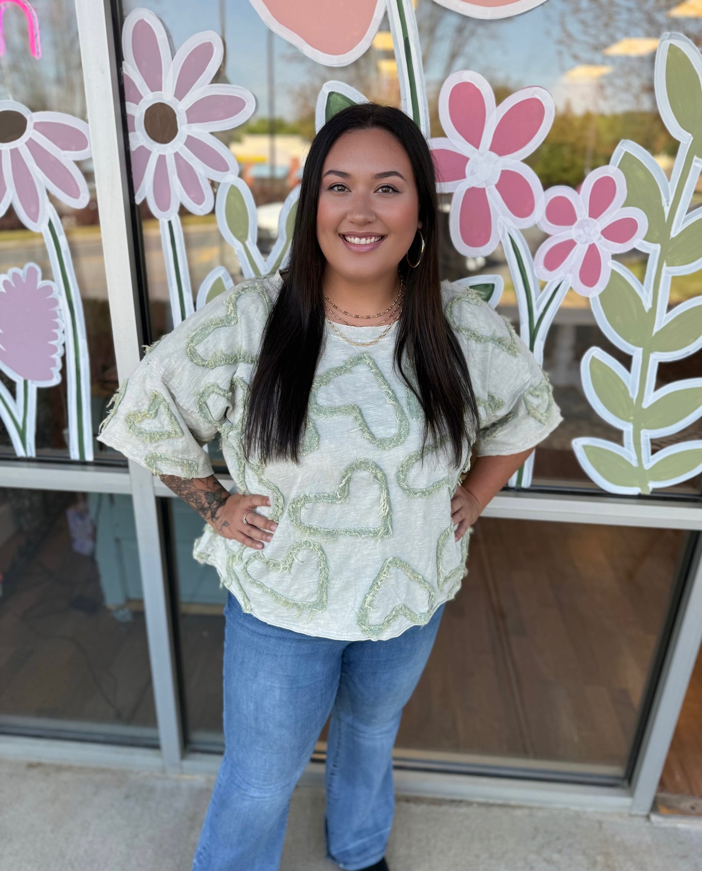 Mint Heart Patchwork Top
