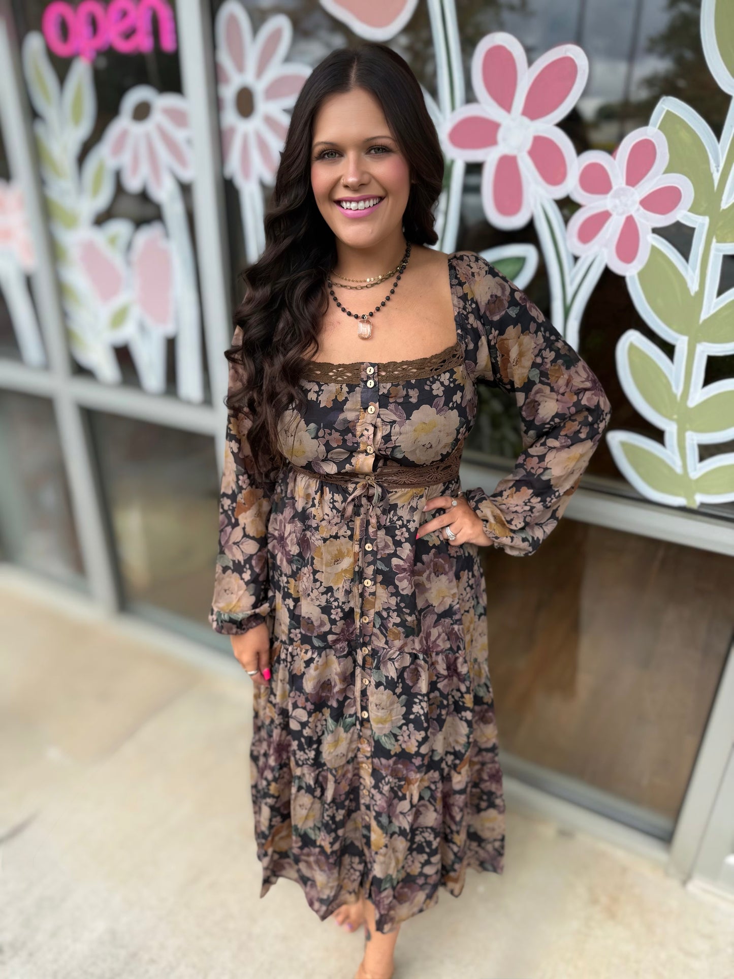 Floral Button-Front Tiered Ruffle Maxi Dress