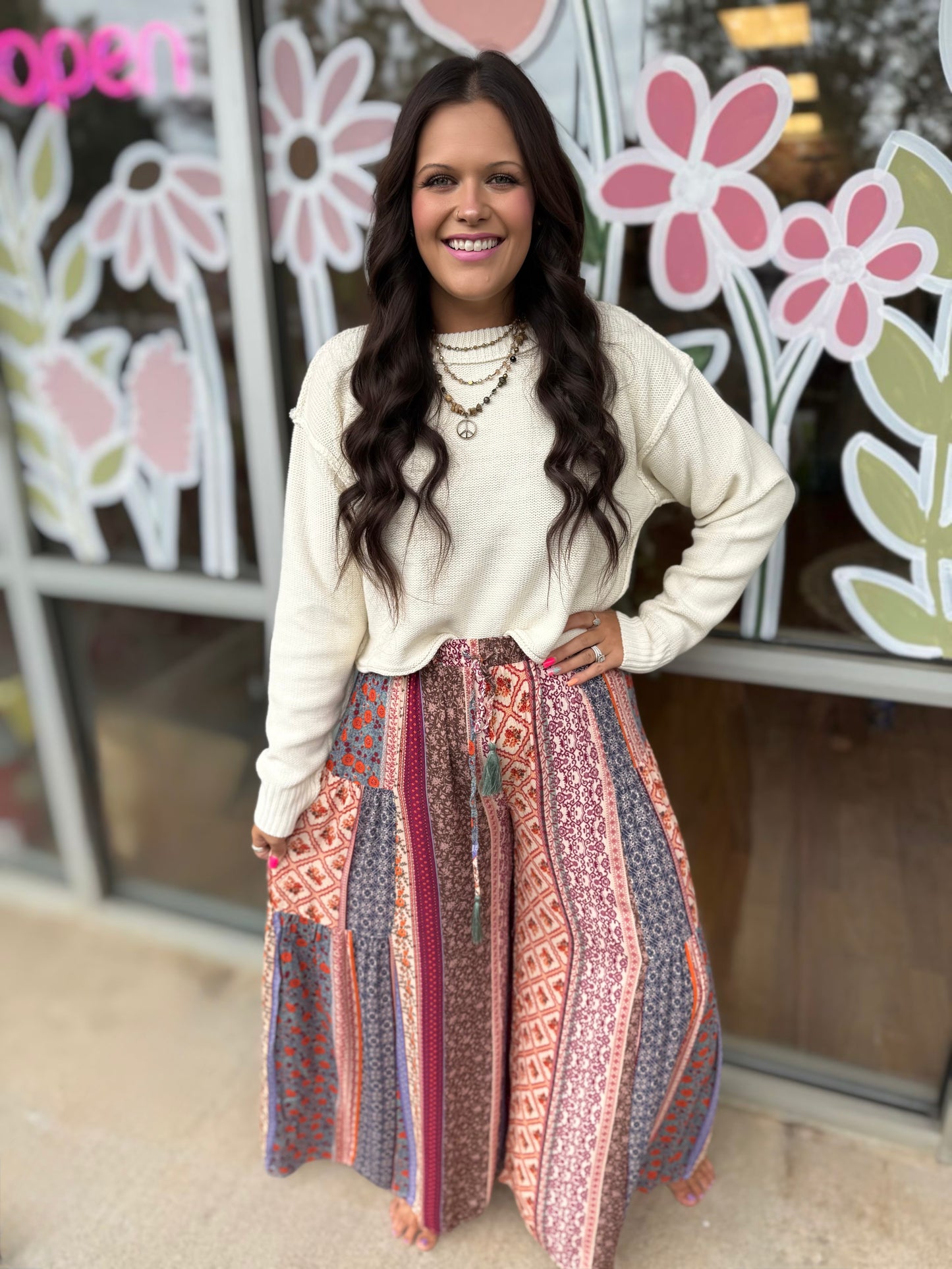 Wide Leg Printed Gauze Pants