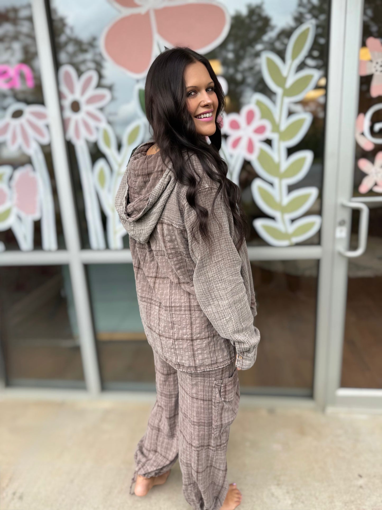Brown Striped Gauze Button Up