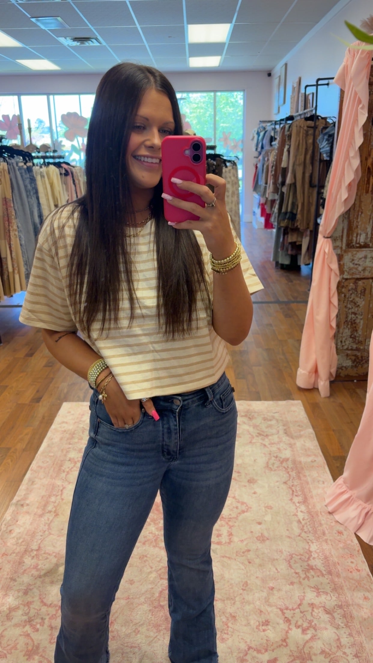Striped Short Sleeve Cropped Tee