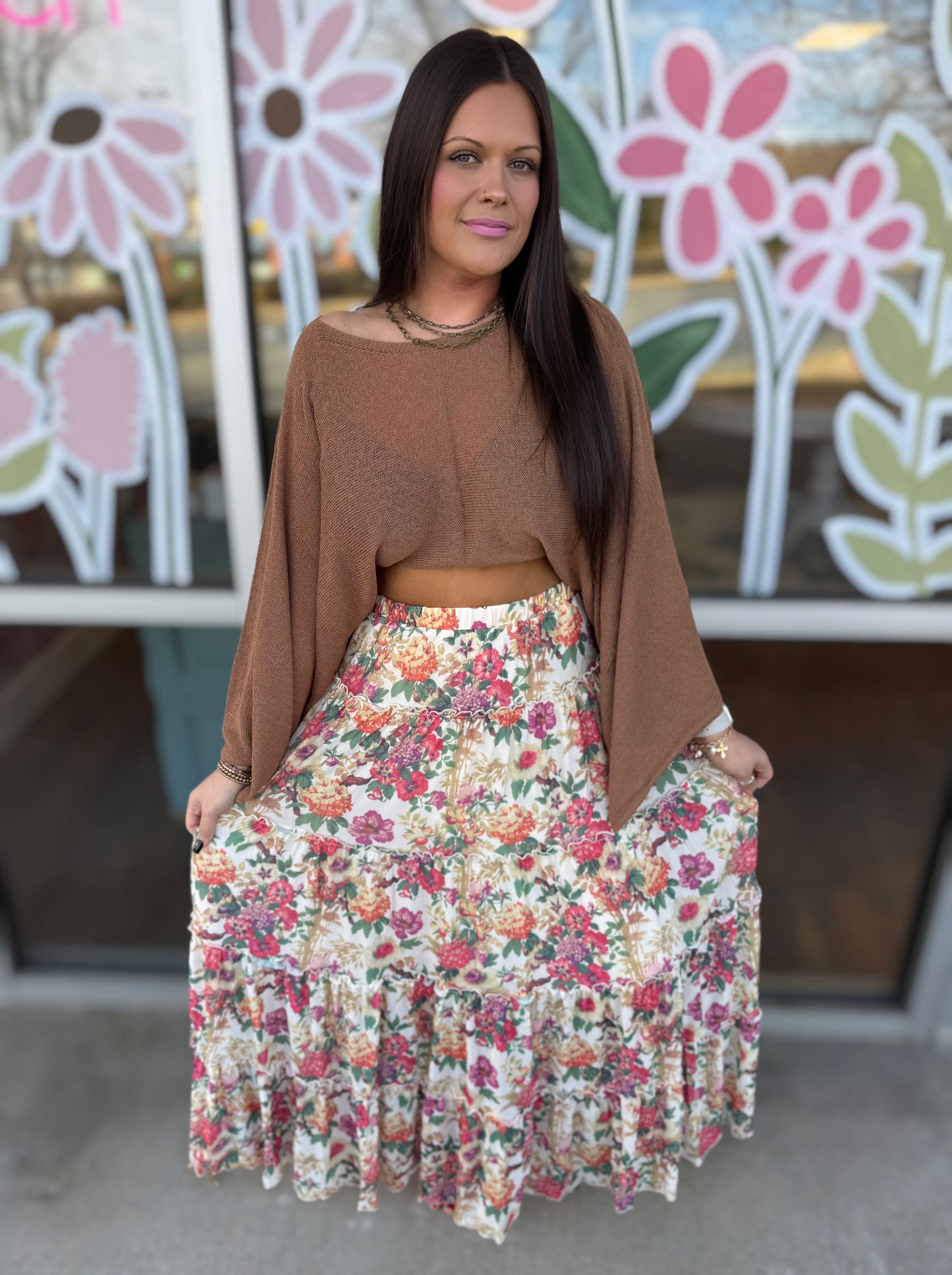 Floral Tiered Ruffle Maxi Skirt