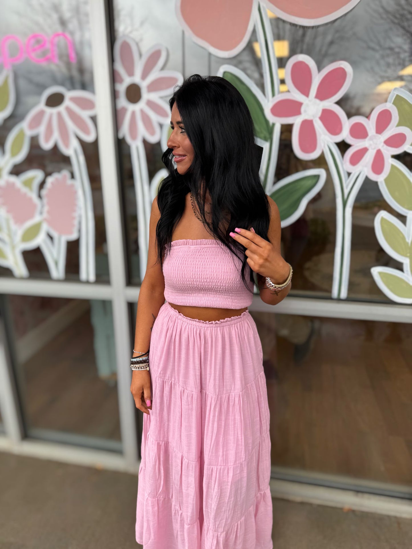 Pink Smocked Tube Top & Skirt Set