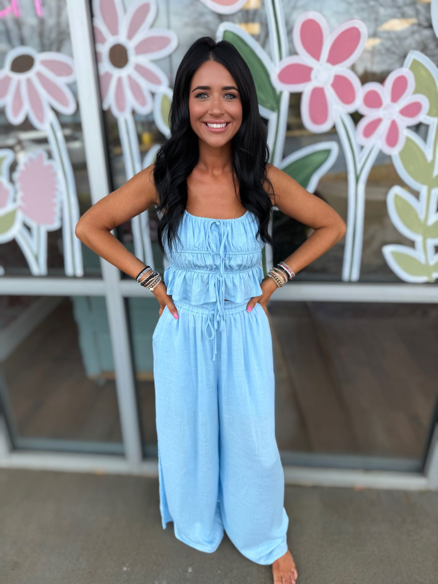 Blue Tiered Tank & Palazzo Set