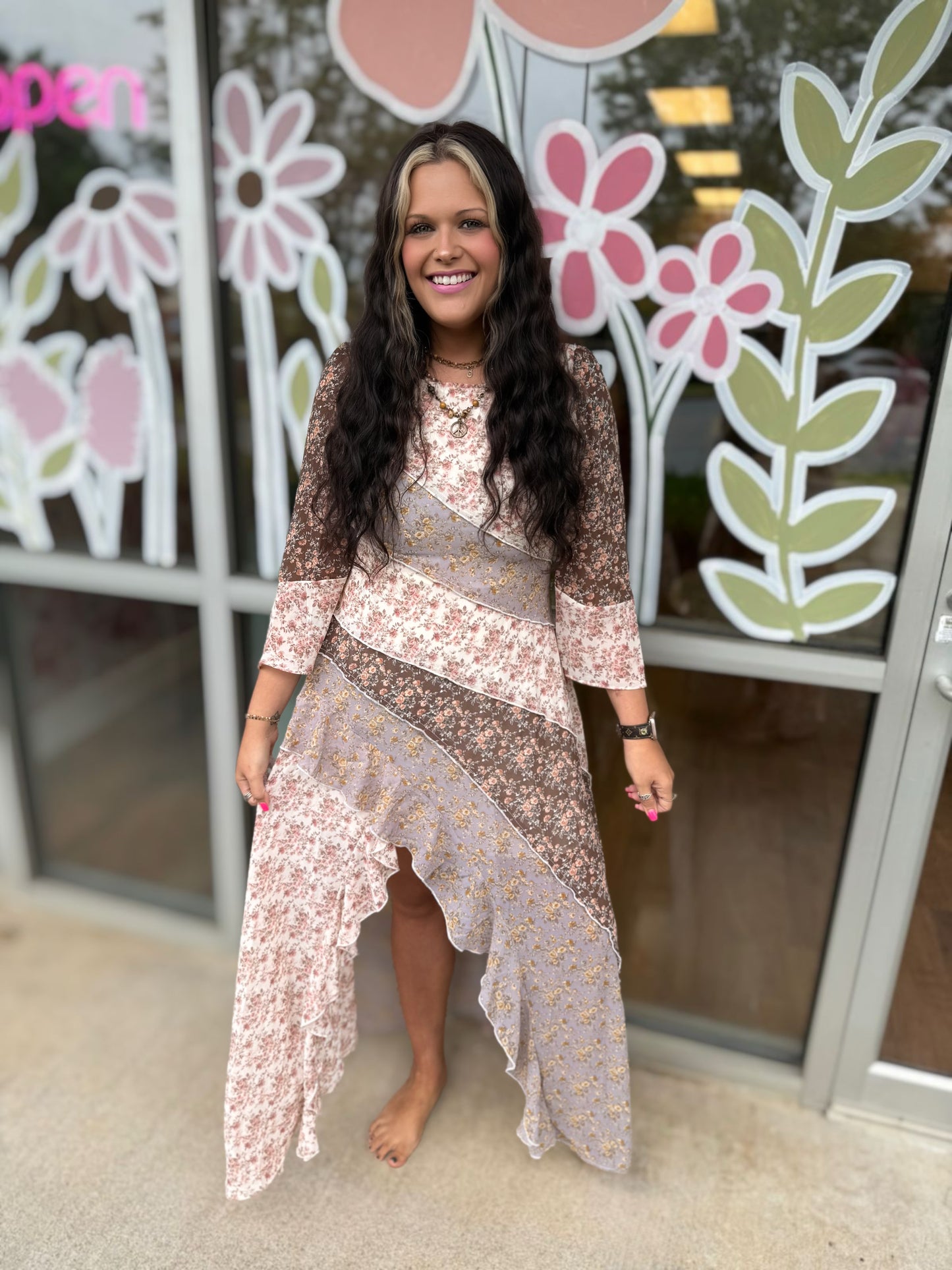 Boho Floral Print Chiffon Maxi