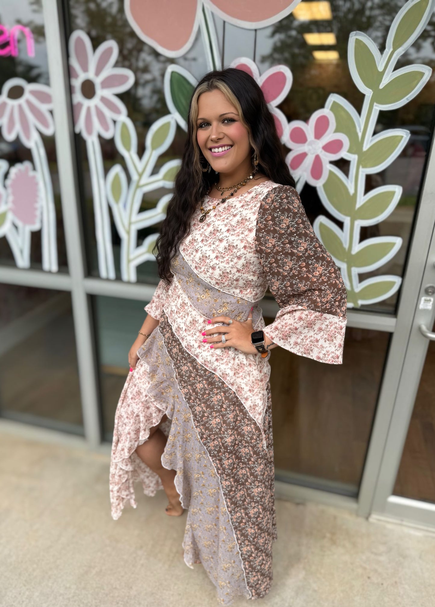 Boho Floral Print Chiffon Maxi