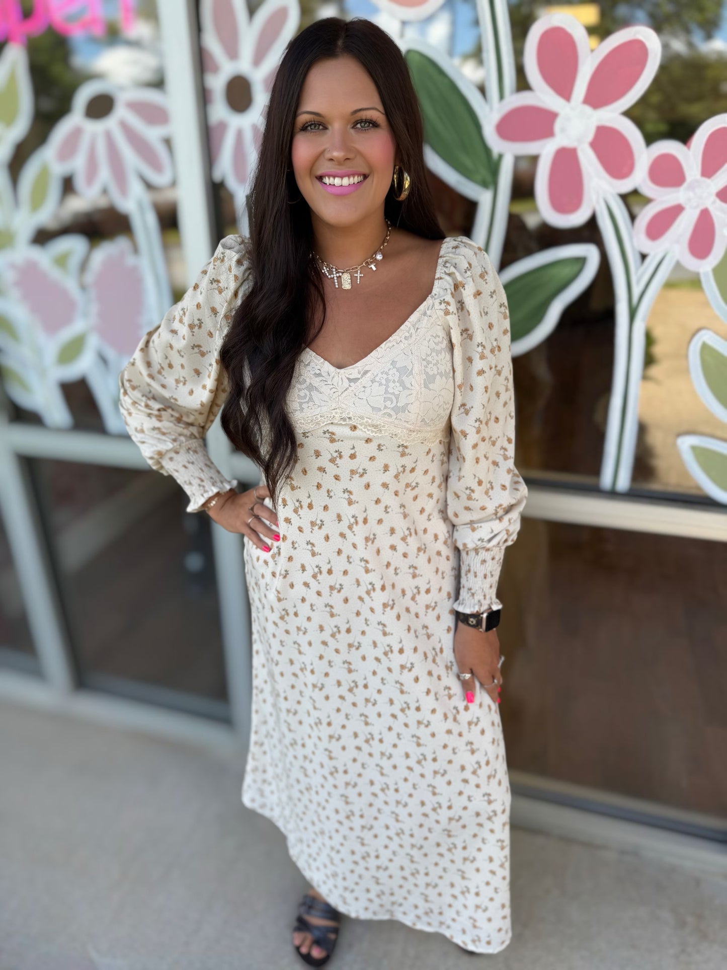 Vintage Cream Lace Panel Maxi Dress