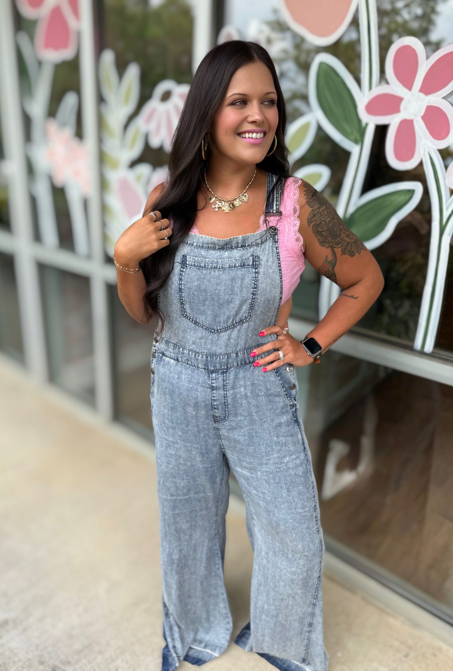 Mineral Washed Flare Jumpsuit