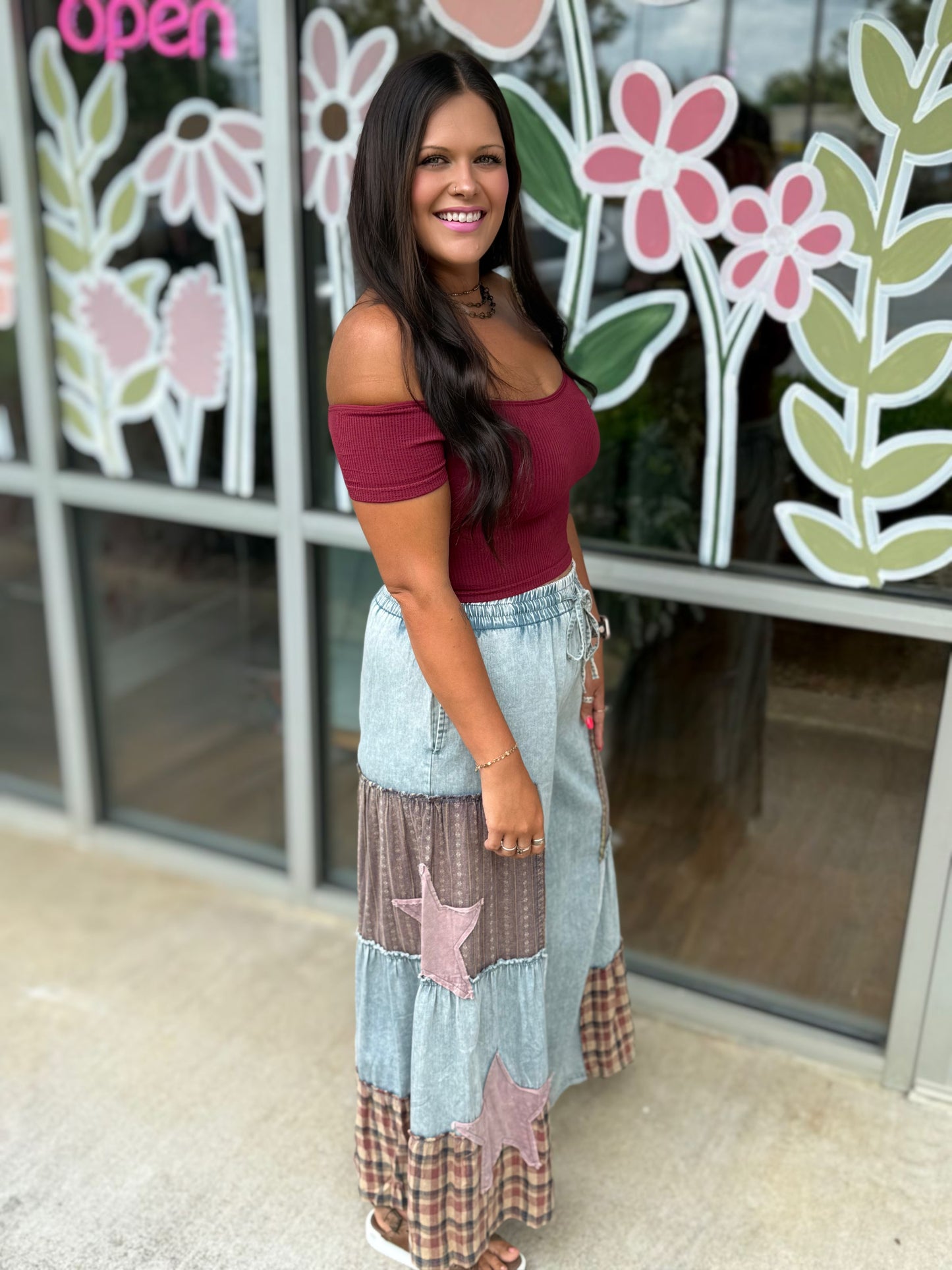 Wide Leg Star Patch Pants