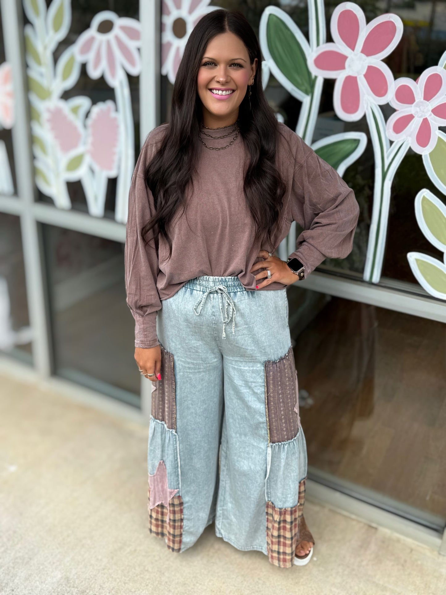 Wide Leg Star Patch Pants