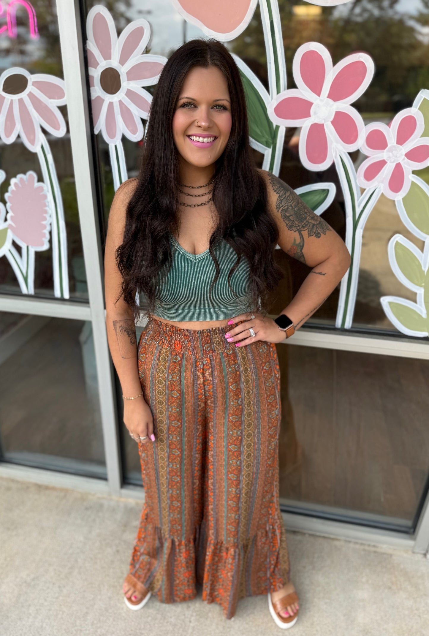 Teal/Orange Flowy Pants