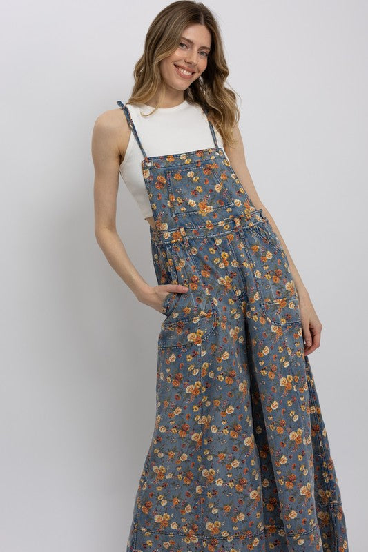 Wide Leg Floral Overalls