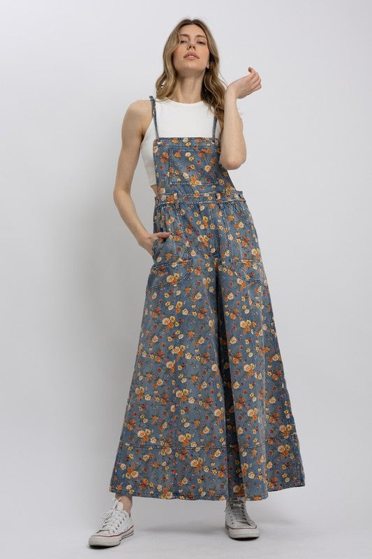 Wide Leg Floral Overalls