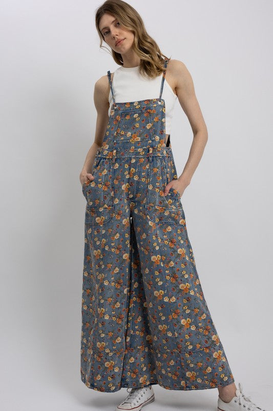 Wide Leg Floral Overalls