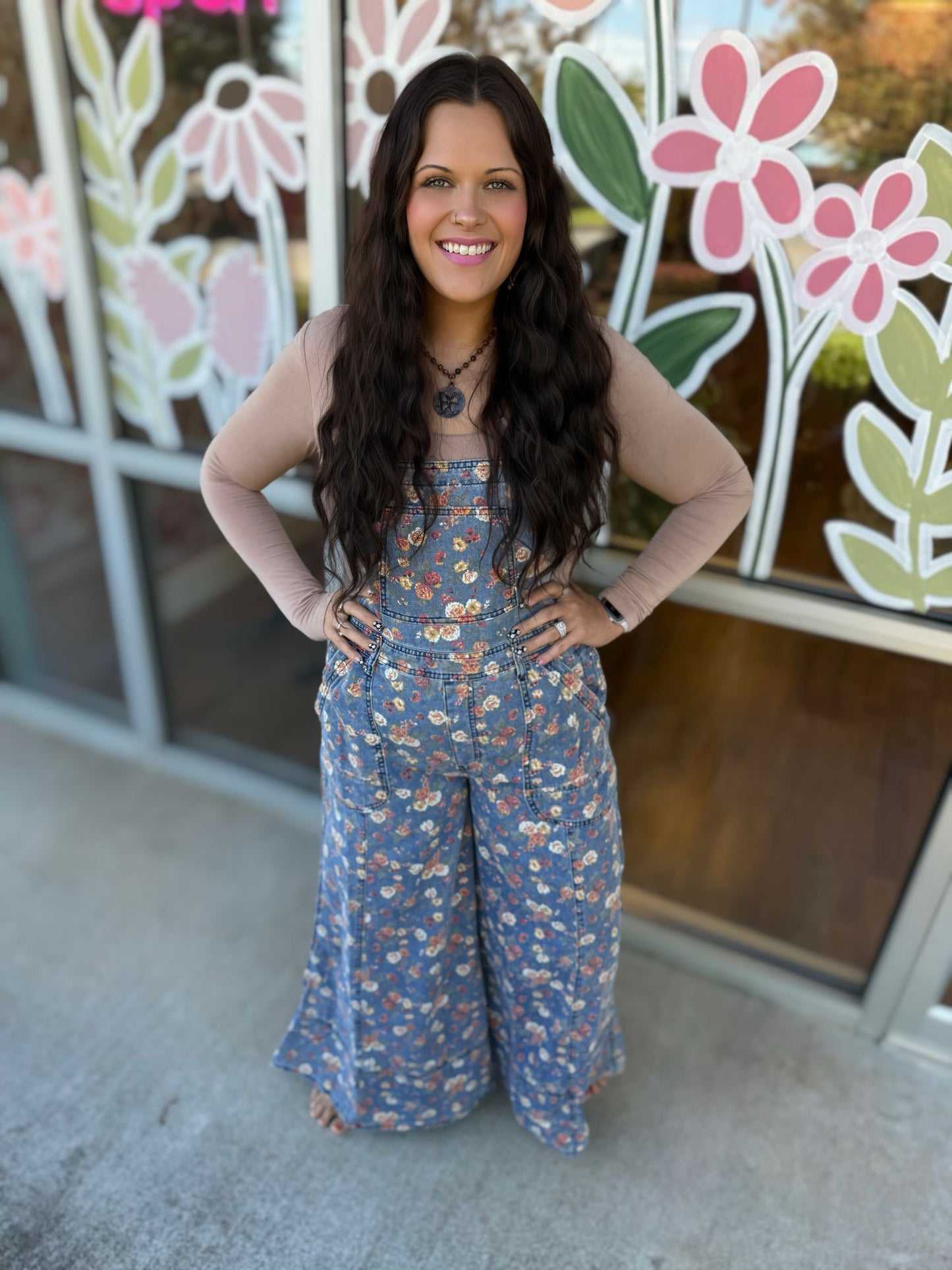 Wide Leg Floral Overalls