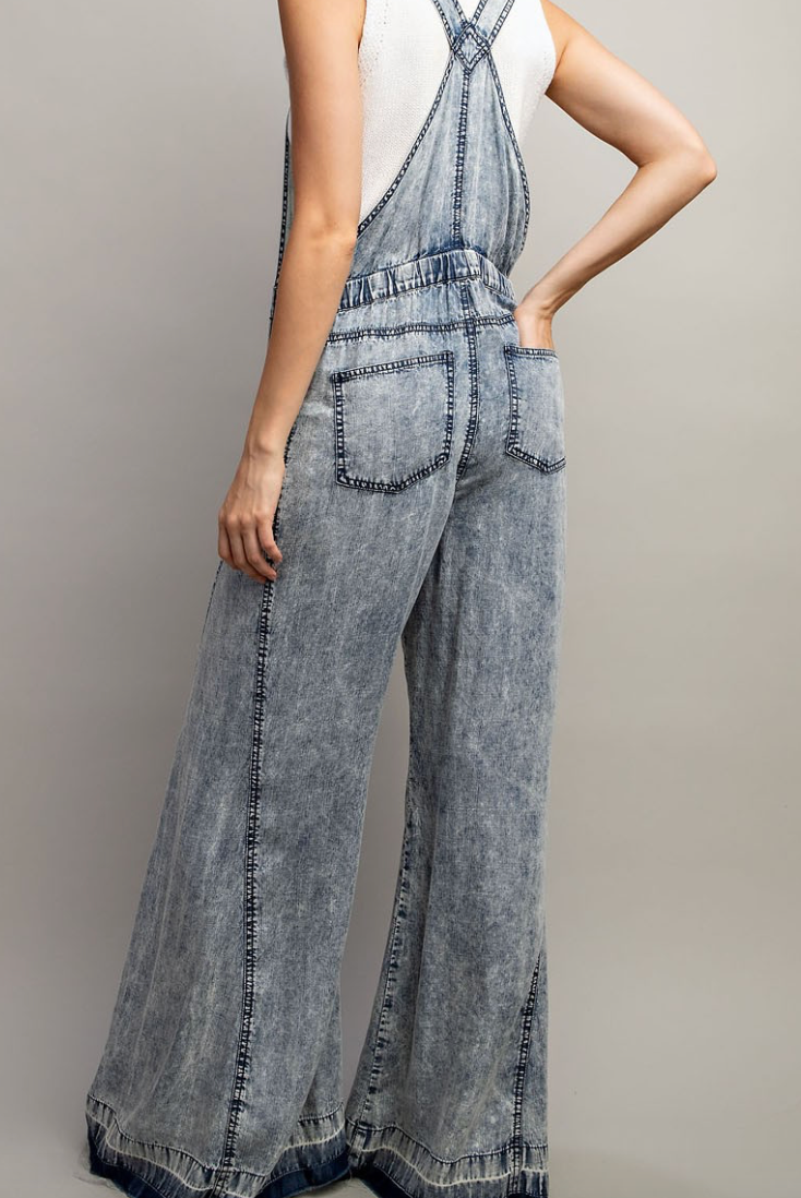 Mineral Washed Flare Jumpsuit
