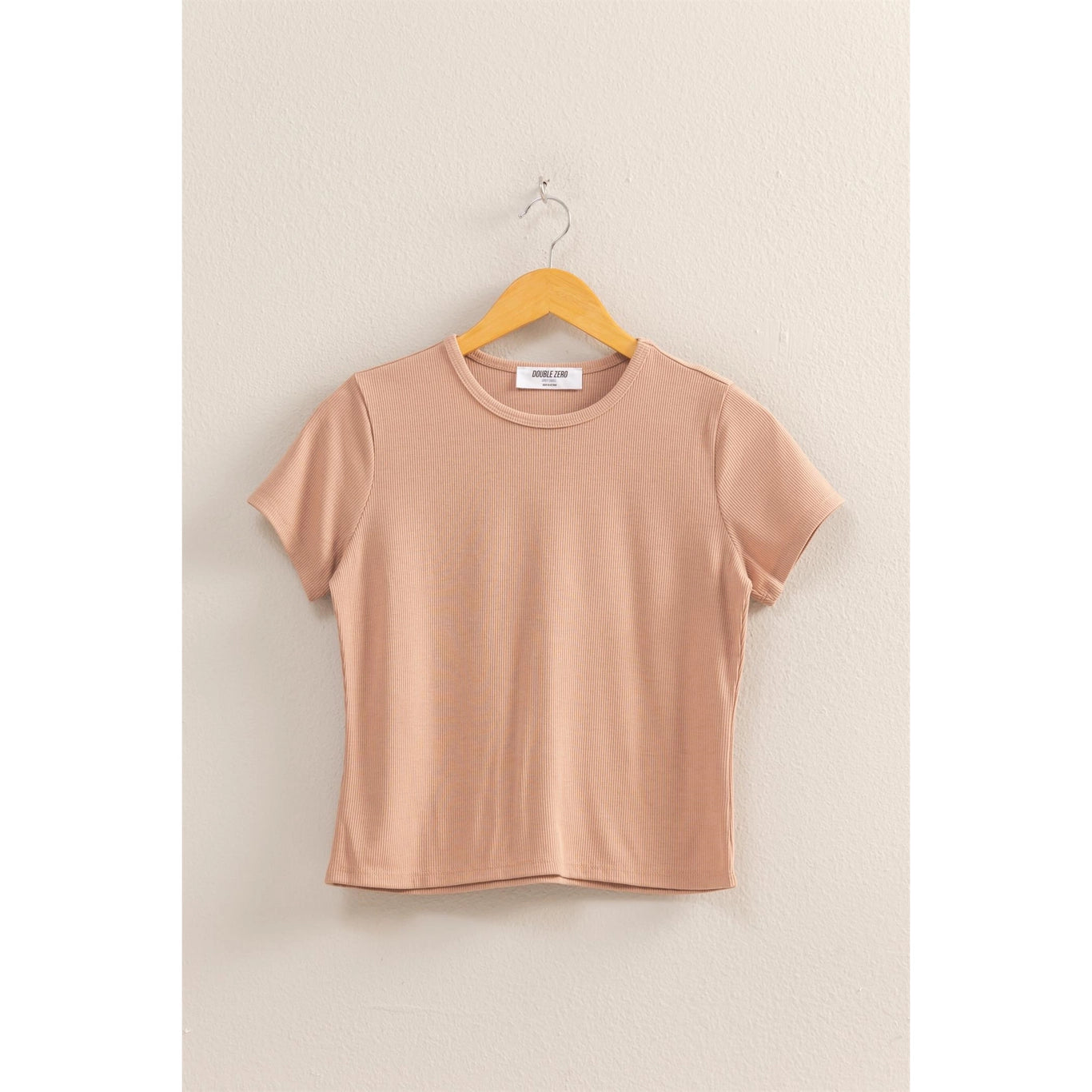 Tan Ribbed Crew Neck Top