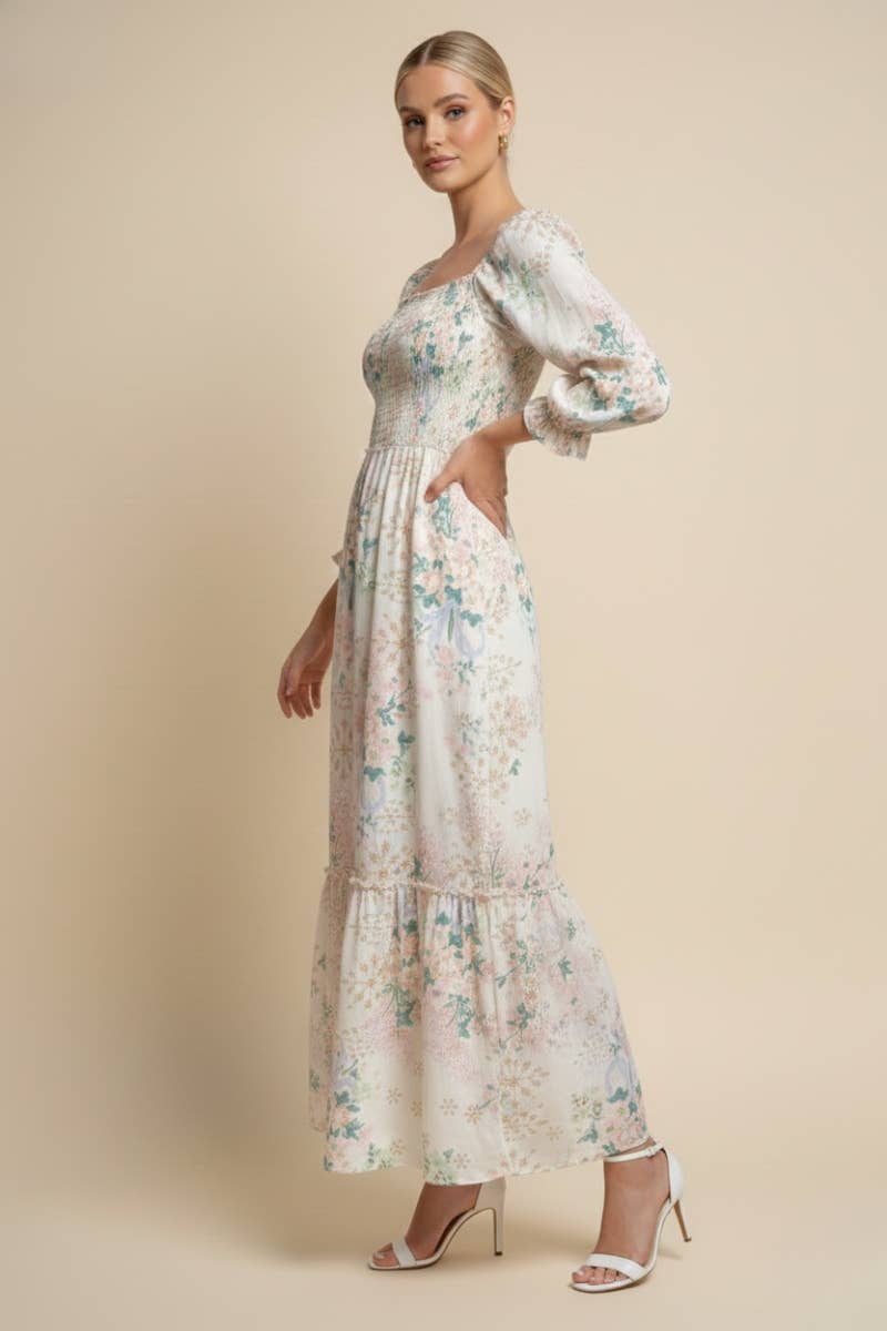 Floral Print Embroidered Dress
