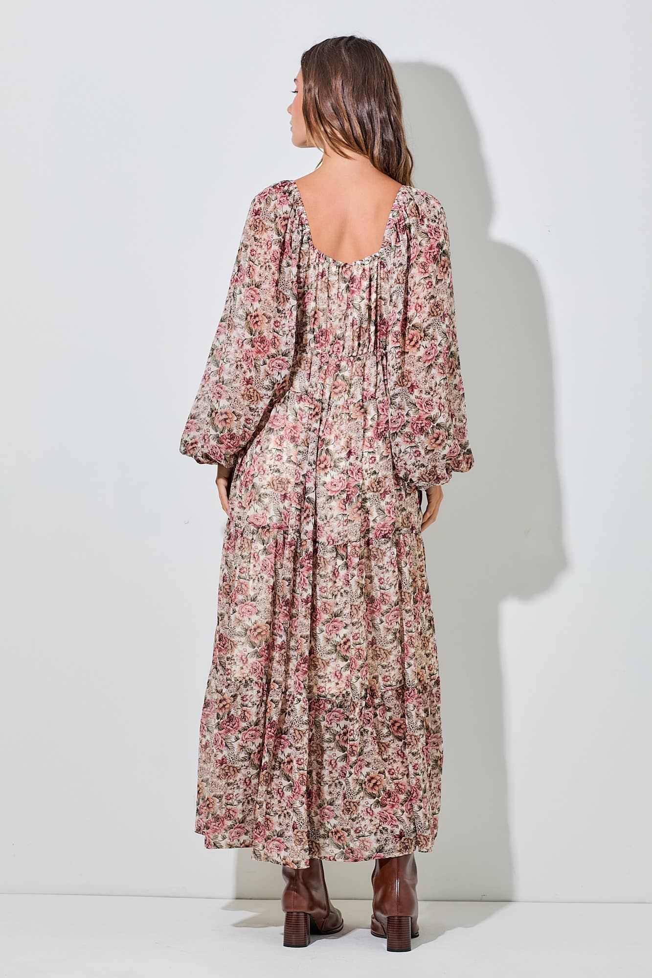 Cream Floral Lace Tiered Maxi