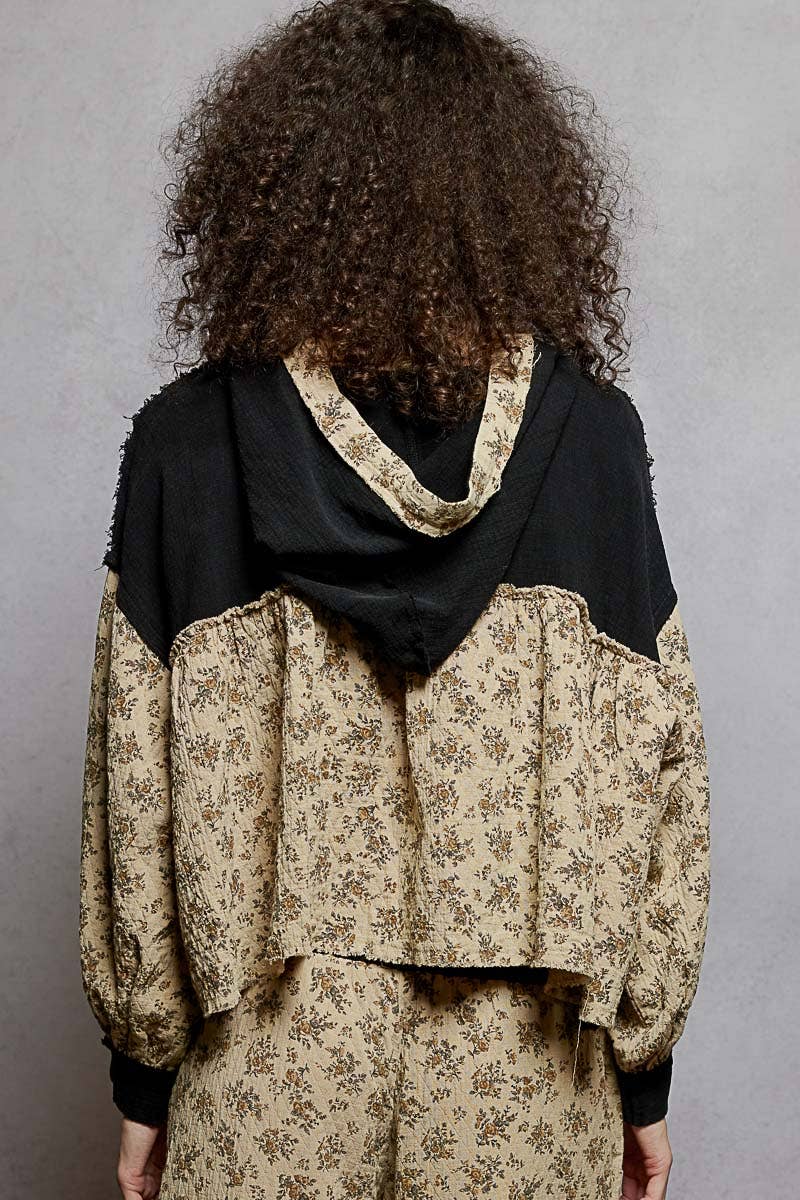 Vintage Washing Double Gauze Floral Printed Hoodie Top