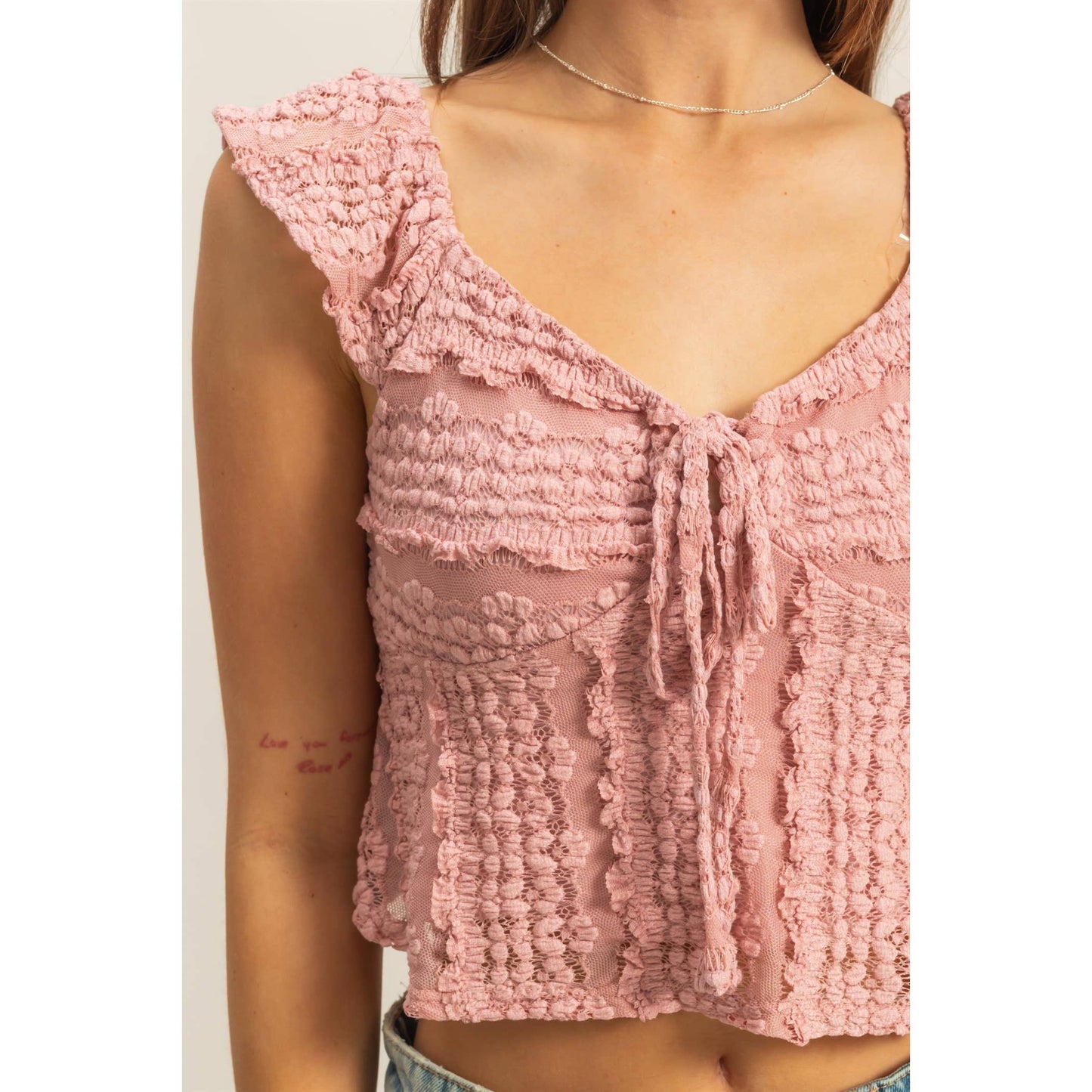 Sweetheart Neck Tie Front Lace Top