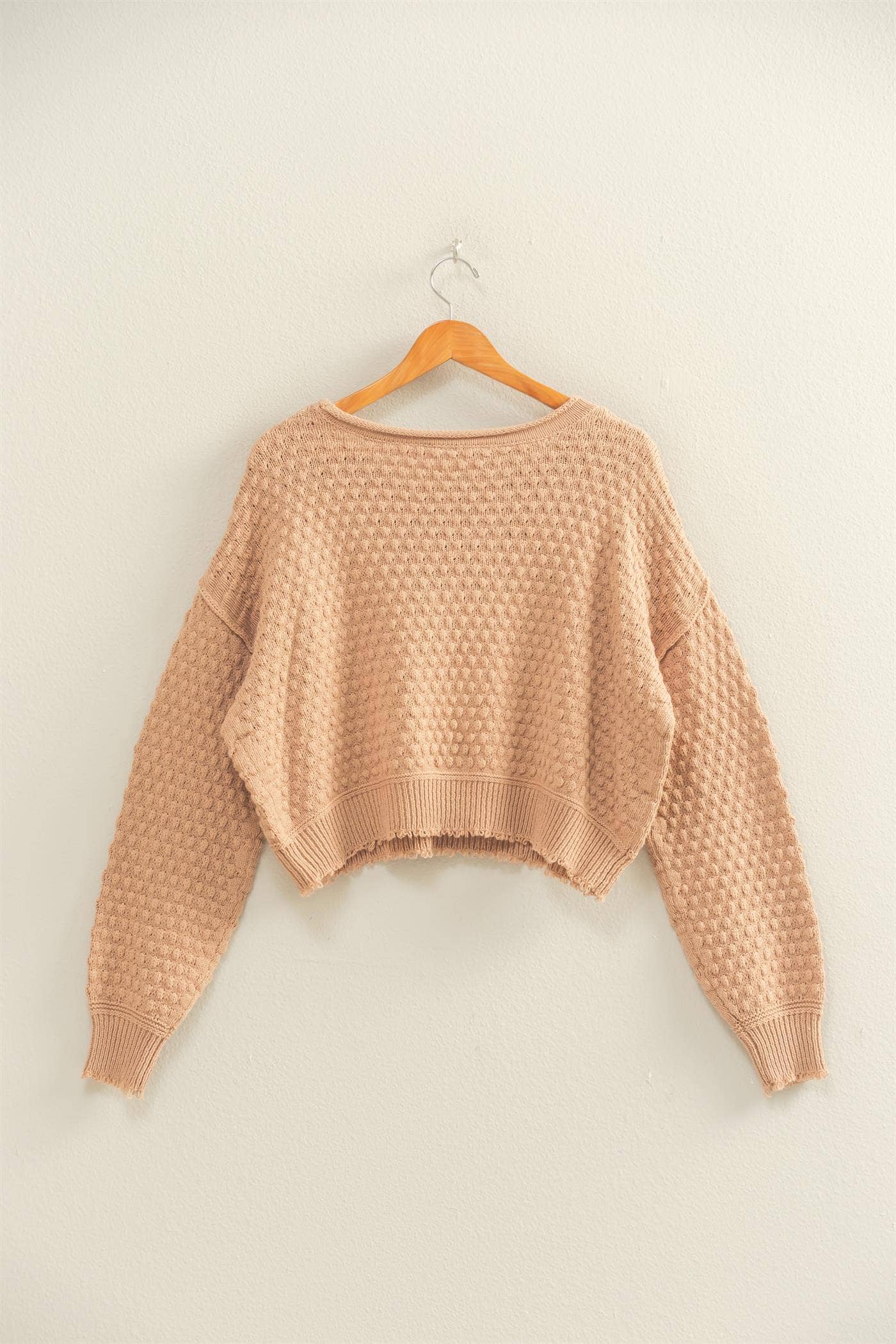 Textured Round Neck Long Sleeve Sweater