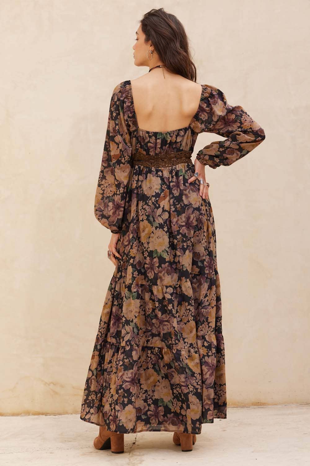 Floral Button-Front Tiered Ruffle Maxi Dress