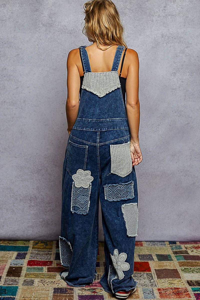 Indigo Denim Crochet Patch Overalls