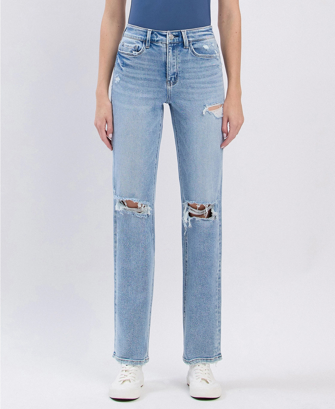 High Rise Distressed Straight Jeans