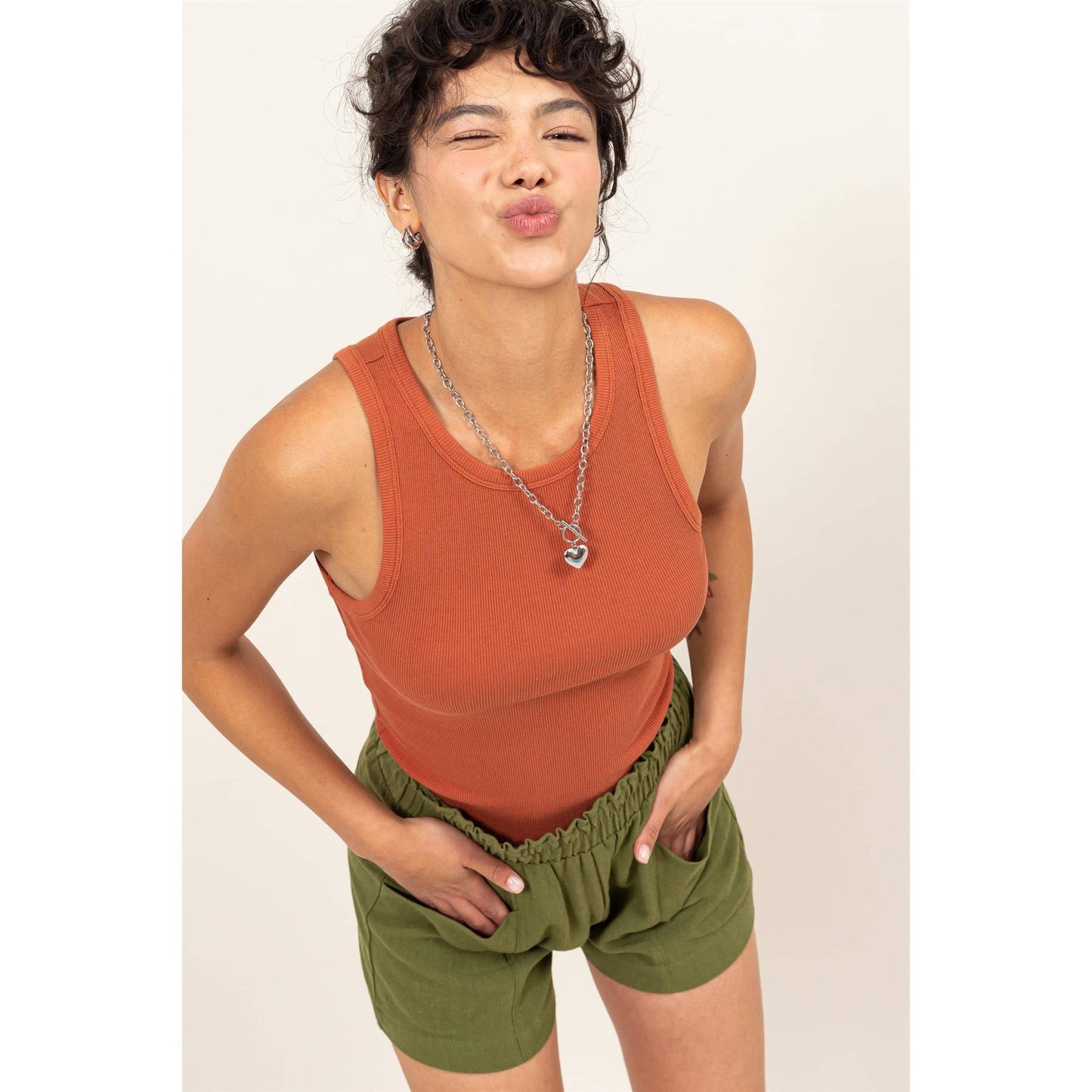 Clay Ribbed Tank Top